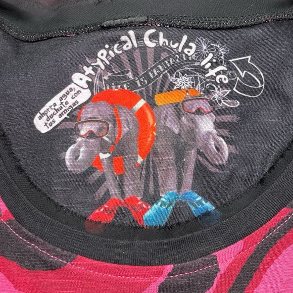 Desigual Atypical Chula Life Sleeveless Dress A-Line Pink Black Red Size Large - Picture 6 of 9